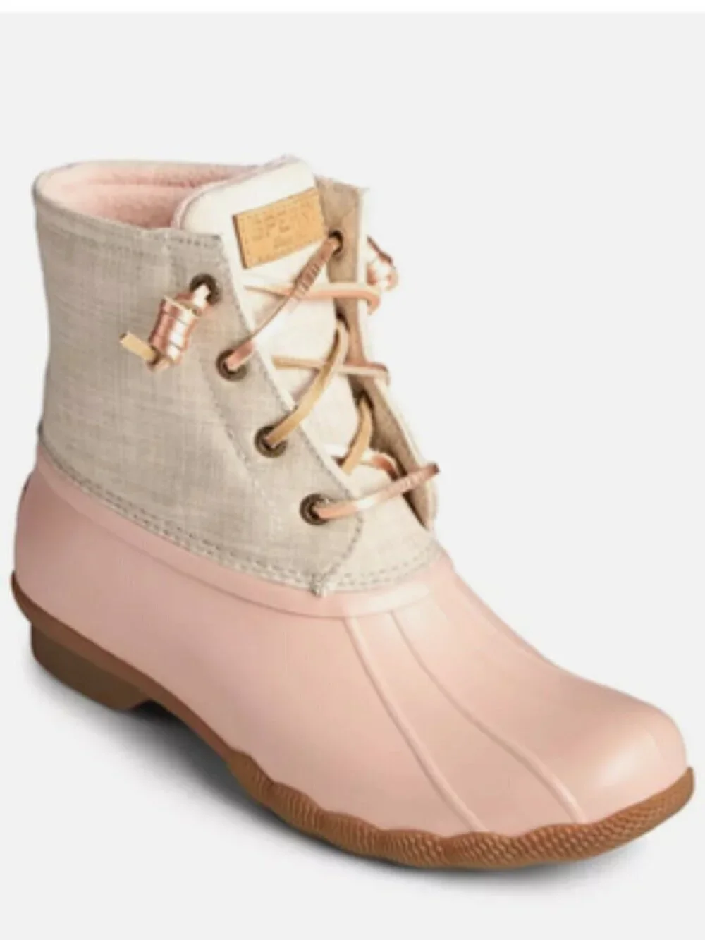 SPERRY Saltwater Canvas Rose/Oat Rain Snow Boots Sz 6